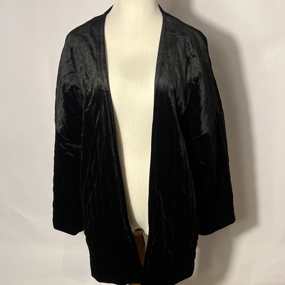 Witchy Whimsigoth Black Open Front Kimono Jacket 3/4 Sleeve Velvet Medium